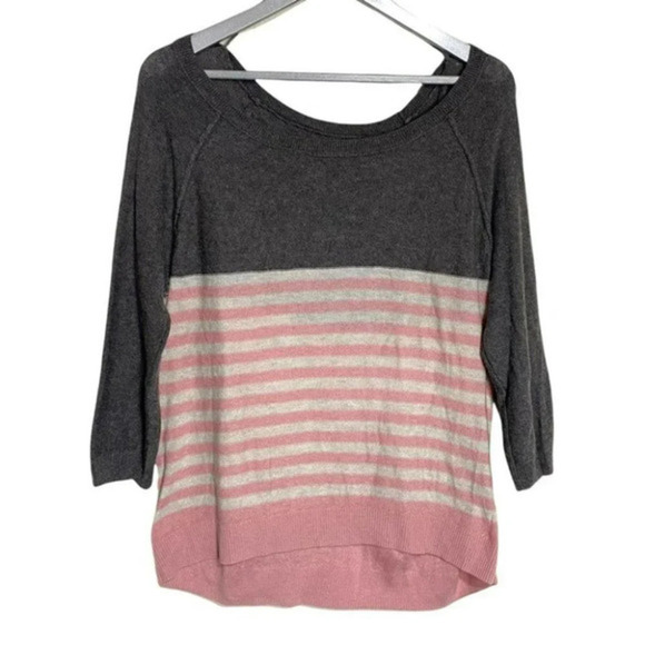 AEO M gray with pink & white striped‎ wool blend sweater - Picture 2 of 5